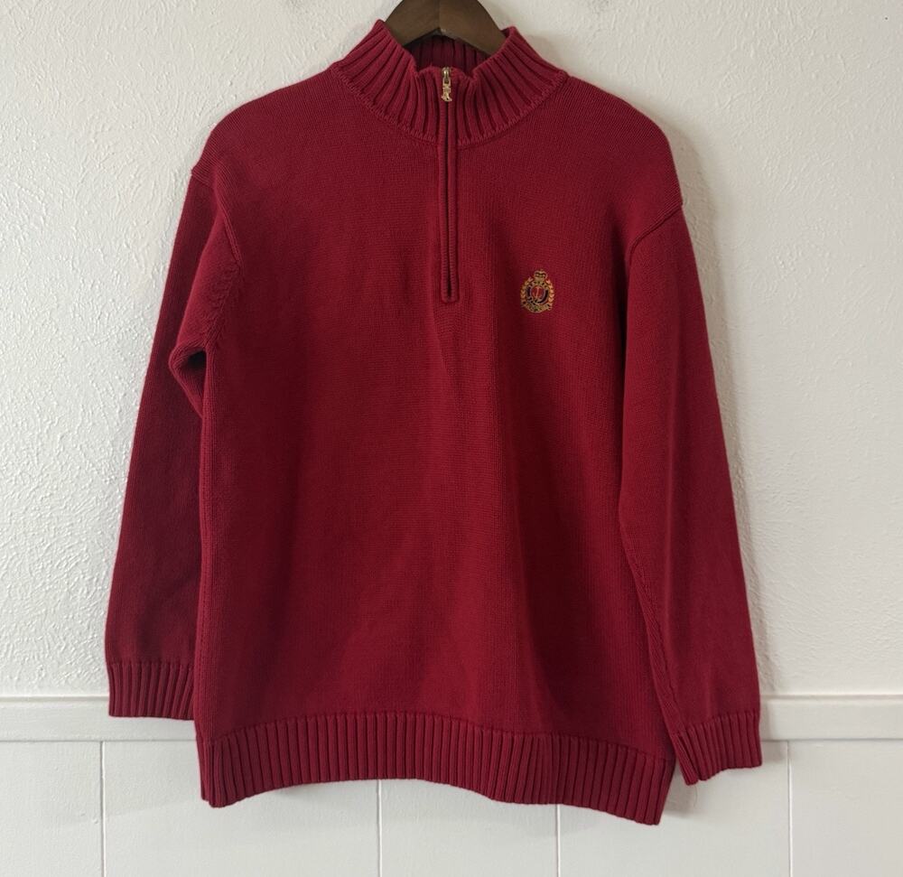 Lauren Ralph Lauren Men’s L Red 100% Cotton Quarter Zip Crest Pullover Sweater